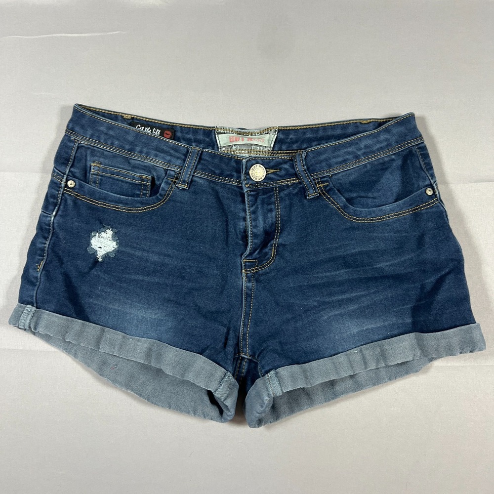 Hot Kiss Get The Lift Shorts Womens 9 Blue Denim Cotton Distressed Cuffed Hem